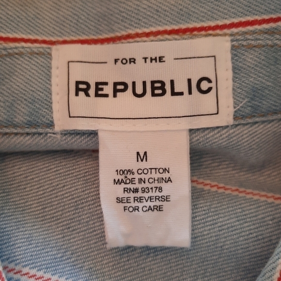 For the Republic blue denim jean jacket red medium - Picture 3 of 8